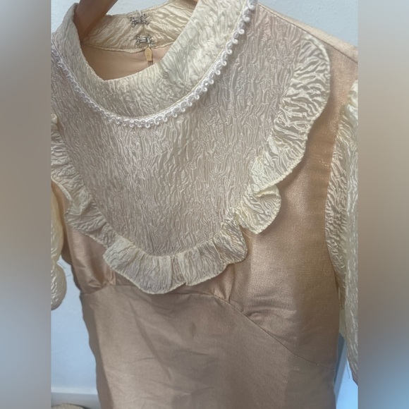 DREAM Sister Jane Satin Jacquard Lace Mini Dress In Gold - Picture 11 of 14